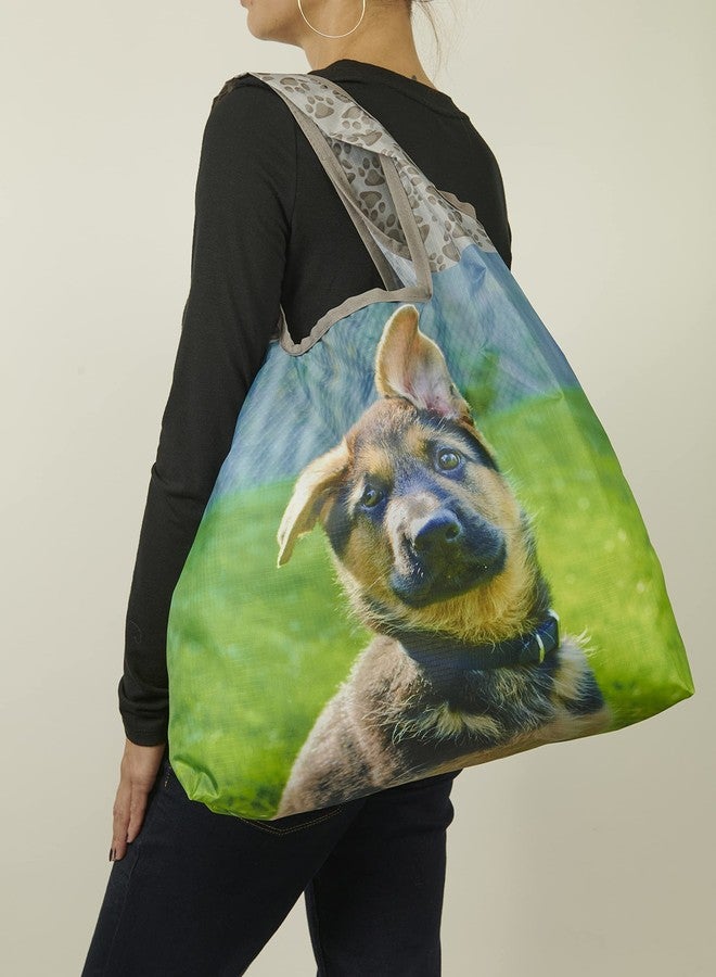 O-WITZ Reusable Grocery Bags | Vibrant Tote Bag For Groceries, Gym, Beach Gear, & More | Washable Design With Large Handles For Maximum Convenience | Folds Into A Small Pouch, Dog German Shepherd - Image 3