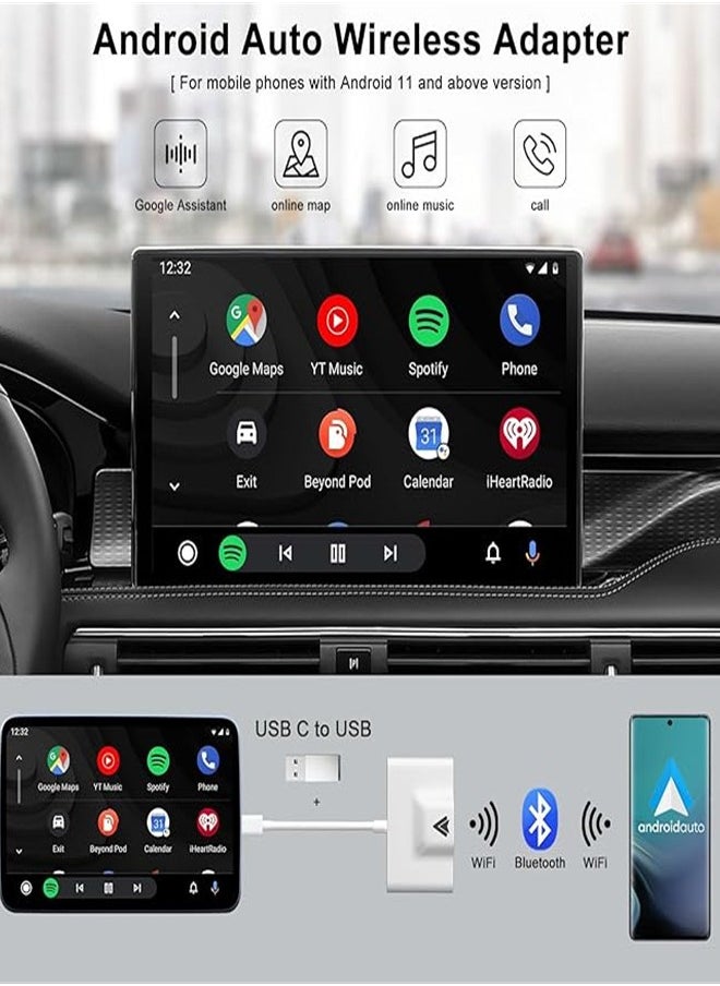 Wireless Android Auto Car Adapter,Wireless Android Auto Dongle - Connects Automatically to Android Auto,Easy Plug and Play Setup (White)