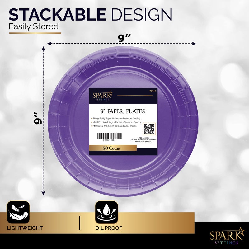 Amcrate Paper Dinner Plates Purple  8 1/2 Inches Paper Plates Disposable  Strong and Sturdy Disposable Plates for Party  Dinner  Holiday  Picnic  or Travel Party Plates  Pack of 50 - Image 3