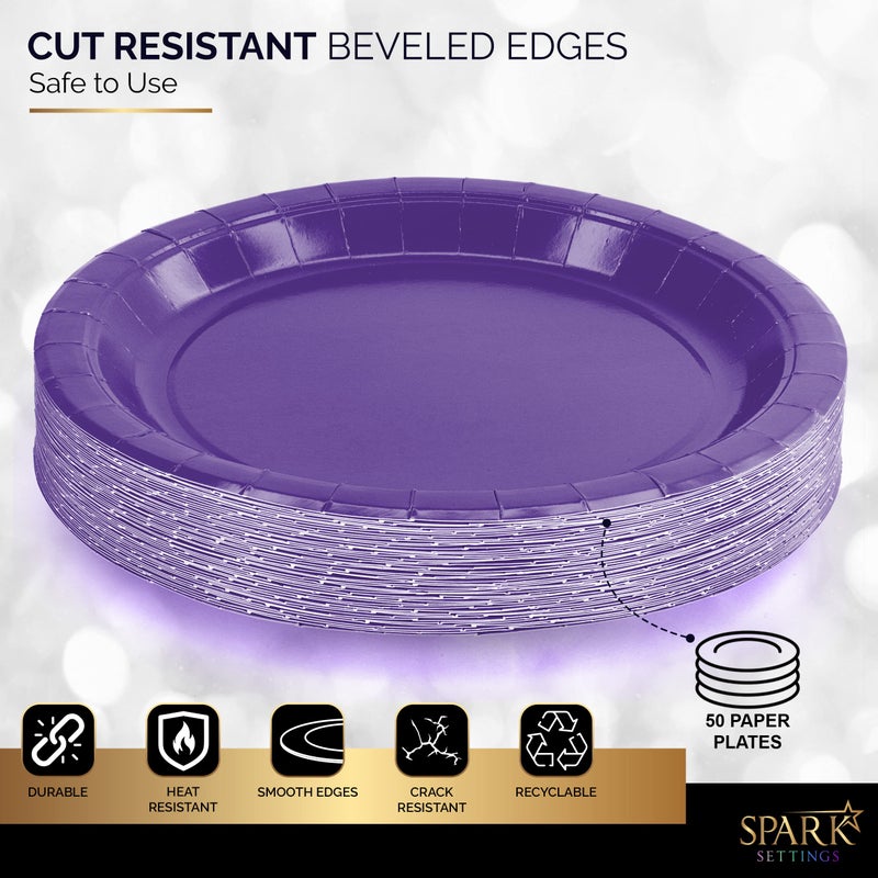 Amcrate Paper Dinner Plates Purple  8 1/2 Inches Paper Plates Disposable  Strong and Sturdy Disposable Plates for Party  Dinner  Holiday  Picnic  or Travel Party Plates  Pack of 50 - Image 4