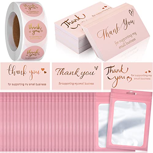 Epakh 1140 Pieces Thank You Card and Sticker Set Multicolor Classic Style Suitable Include 100 Thank You Business Cards 1000 Roll Labels 40 Packaging Bags for Business Wedding(Classic Style) - Image 1