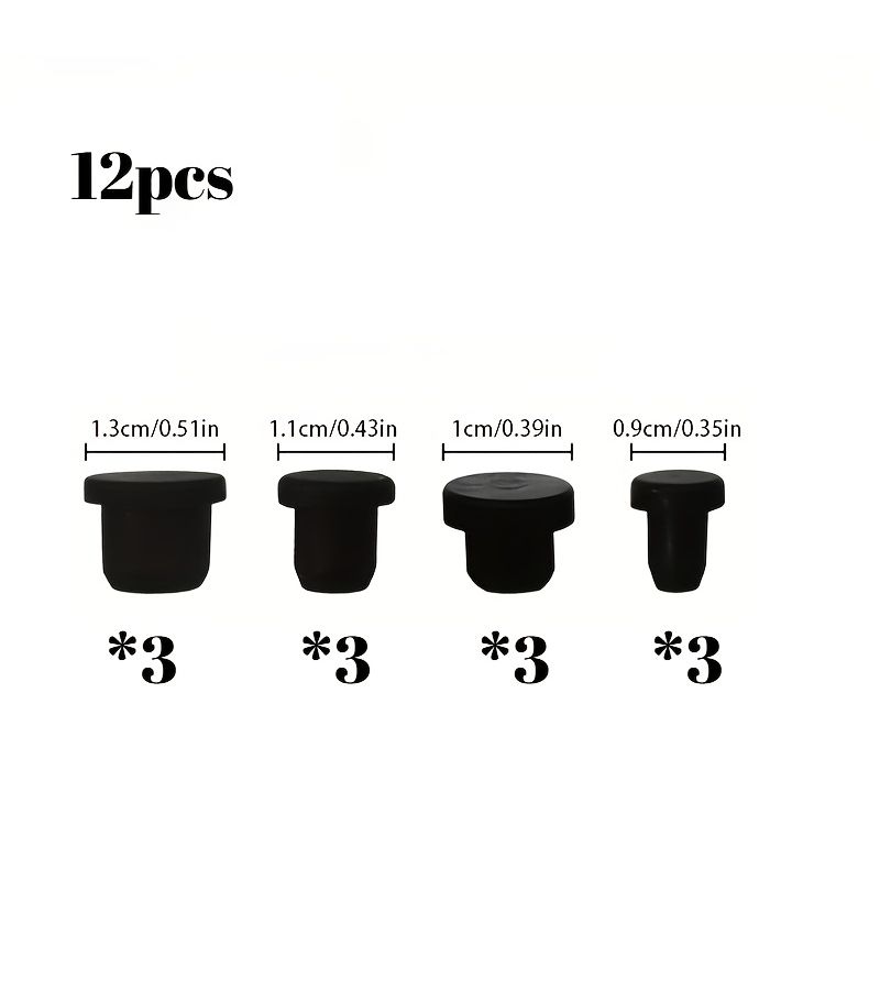 12pcs Black Silicone Snap Lock Sealed Plug Holes Anti Slip Design 4 Sizes 5 5 to 9 5 Millimeters Multifunctional Pipeline Bottle Flower Pot Pipe Cover - Image 1