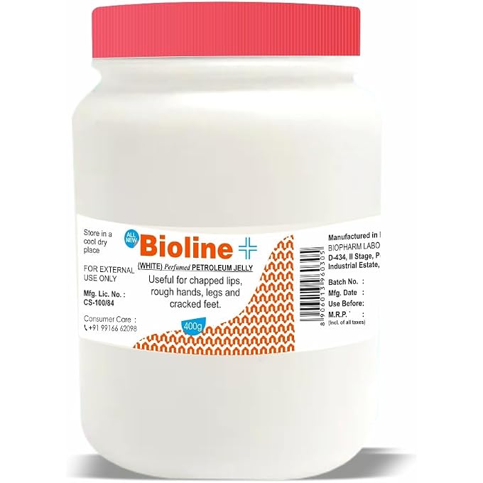 Bioline White Perfumed Petroleum Jelly, Moisturizing & Soothing Cream For Chapped Lips, Rough Hands, Legs & Cracked Feet - (400 g) - Image 1