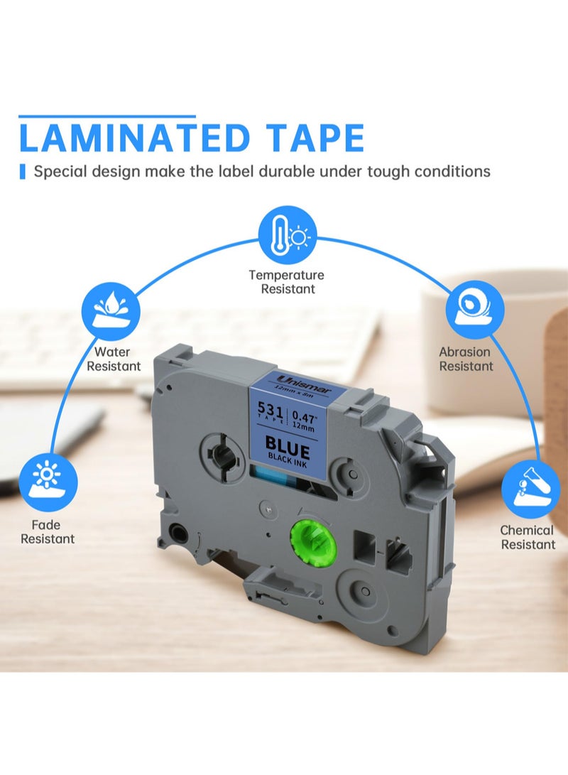 بروذر Labelling Tape Brother TZe-531 12mm Black on Blue Laminated Label Tape - Image 3