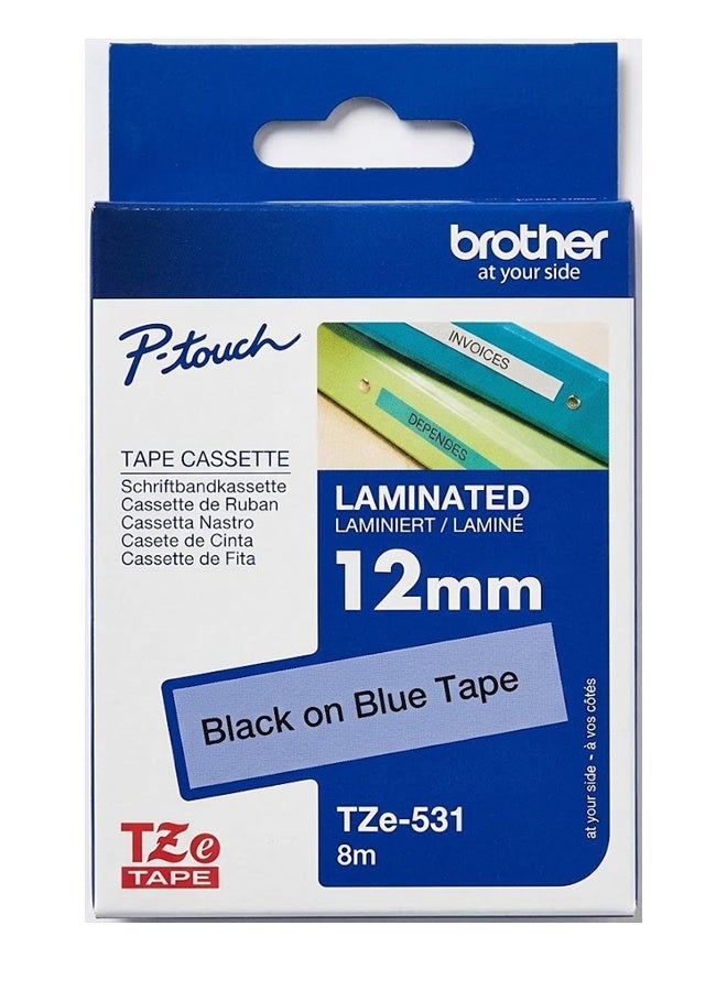 بروذر Labelling Tape Brother TZe-531 12mm Black on Blue Laminated Label Tape - Image 1