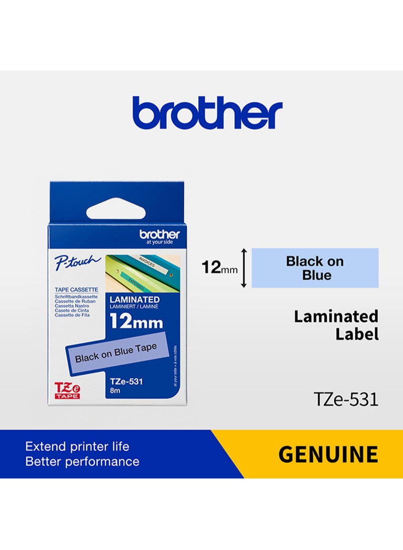 بروذر Labelling Tape Brother TZe-531 12mm Black on Blue Laminated Label Tape - Image 4