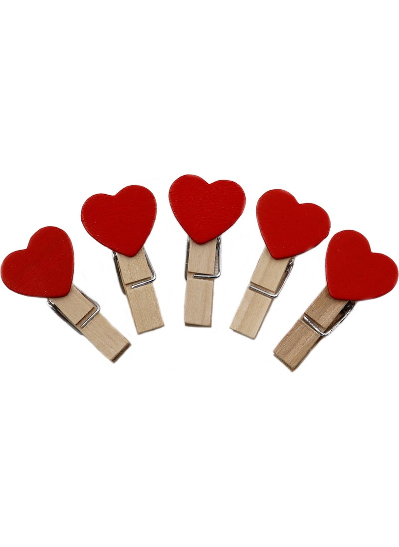 Repro Design Colorful Heart Figured Wooden Peg (Photo Peg) 10 Pieces Size: 3.5 cm With String  - Image 2