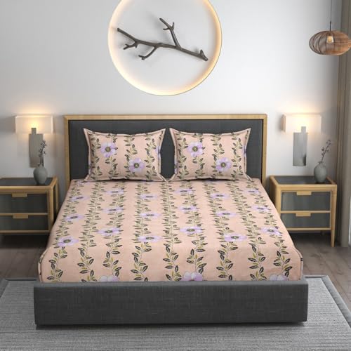 AMEYAA 350 TC Cotton Feel Glace Cotton All Around Elastic Fitted Bedsheets Single Size Premium Super Soft Fitted Bedsheet Single Size with 1 Pillow Cover Fits Up to 6 to 8 Inches, 78 x 48, Beige Bail - Image 3