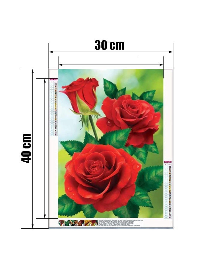 عِيشَالِي طقم لوحة رسم بالماس خماسي الأبعاد زهور حمراء، DIY للبالغين والأطفال لوحة كانفس فنية لتخفيف التوتر لتزيين حائط المنزل وصالونات الشركات 30 × 40 سم - Image 3