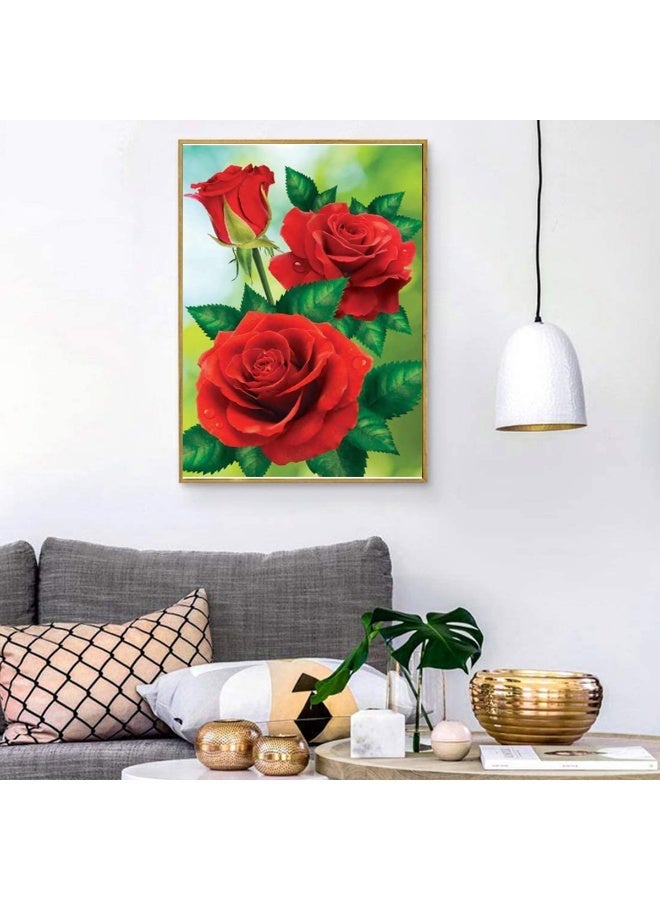 عِيشَالِي طقم لوحة رسم بالماس خماسي الأبعاد زهور حمراء، DIY للبالغين والأطفال لوحة كانفس فنية لتخفيف التوتر لتزيين حائط المنزل وصالونات الشركات 30 × 40 سم - Image 2