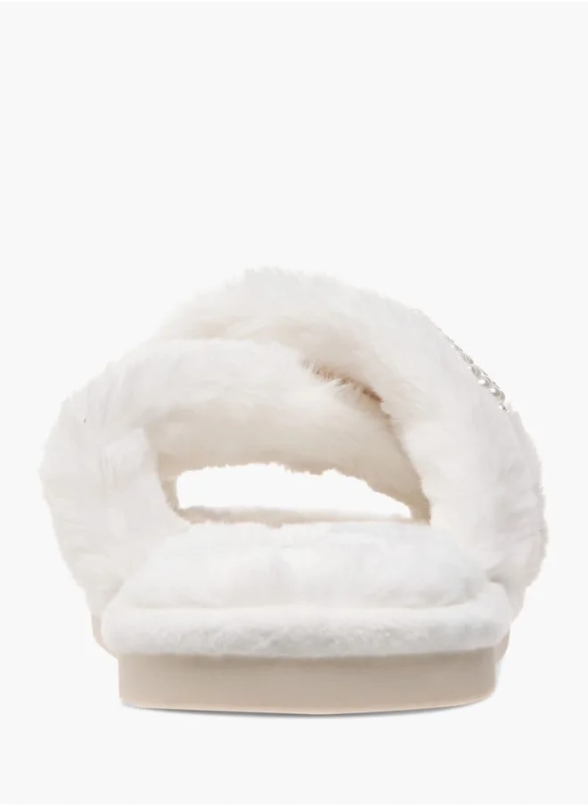 Le Confort Womens Faux Fur Cross Strap Bedroom Slides