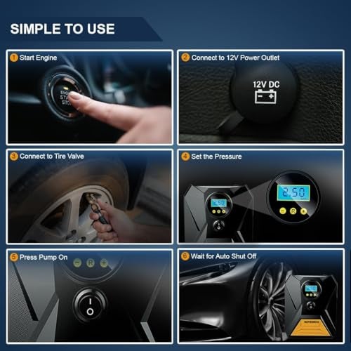 Nutronics® Digital Tyre Inflator for Car - 150 psi, 12V DC Portable Air Pump/Compressor with Digital Tyre Pressure Gauge, Suitable for Car, SUV or Any Inflatable with LED Light,Nozzles - Image 3