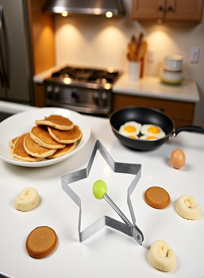 Jizlan Star Egg Mold Shaper - Non Stick Pancake Deep Egg, Stainless Steel Frying Egg Rings, Mould Cookies Maker Baking Shaper Kitchen Gadget, Egg Patty Maker Rings For Sandwich Fritters Crumpets - Image 3