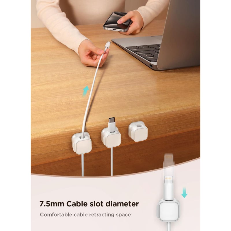 Barakah 6 Pack Cable Tidy Clips, Adjustable Cord Organizer Holder, Spring Cable Holder Clips, Magnetic Cable Management Self Adhesive Wire Holder for Desk, Nightstand, Charging Cables, HDMI, Audio Cable,White - Image 3