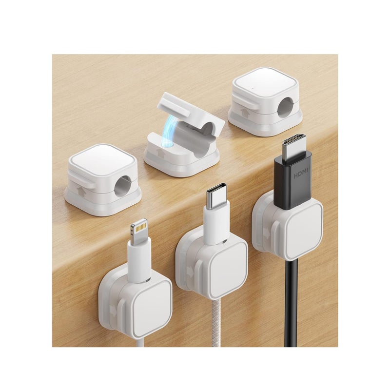 Barakah 6 Pack Cable Tidy Clips, Adjustable Cord Organizer Holder, Spring Cable Holder Clips, Magnetic Cable Management Self Adhesive Wire Holder for Desk, Nightstand, Charging Cables, HDMI, Audio Cable,White - Image 1