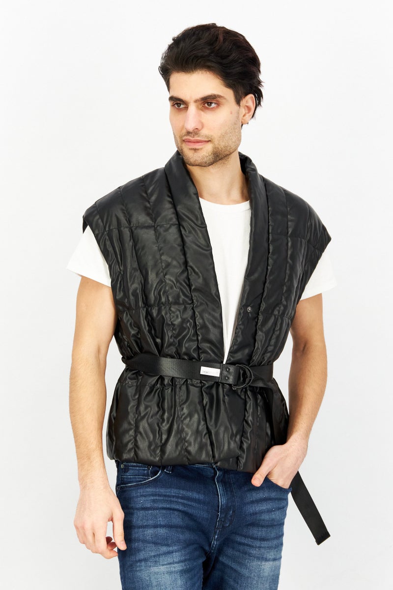 ESPRIT سترة بدون أكمام على شكل حرف V للرجال، سوداء - Image 1