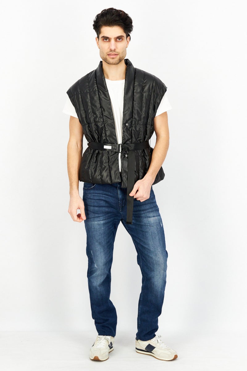 ESPRIT سترة بدون أكمام على شكل حرف V للرجال، سوداء - Image 2