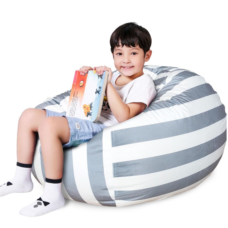 Lukeight Stuffed Animal Storage Bean Bag Chair Cover Premium Velvet Organizer with YKK Zipper Holds 60 Plush Toys Washable Kids Room Decor No Filling Large