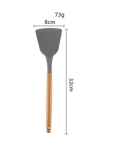 P-Plus International Silicone Spatula Turner, Wooden Handle Flexible & Heat Resistant Rubber Spatulas, Non-Stick & Non-Scratch Spatula,for Flipping Eggs (Grey, Pack of 2) - Image 5