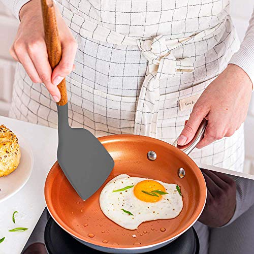 P-Plus International Silicone Spatula Turner, Wooden Handle Flexible & Heat Resistant Rubber Spatulas, Non-Stick & Non-Scratch Spatula,for Flipping Eggs (Grey, Pack of 2) - Image 4