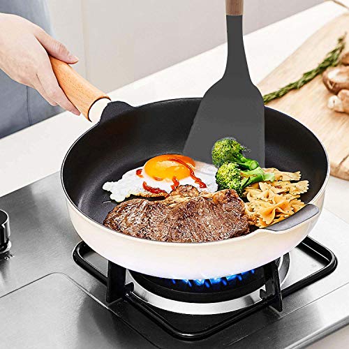 P-Plus International Silicone Spatula Turner, Wooden Handle Flexible & Heat Resistant Rubber Spatulas, Non-Stick & Non-Scratch Spatula,for Flipping Eggs (Grey, Pack of 2) - Image 2