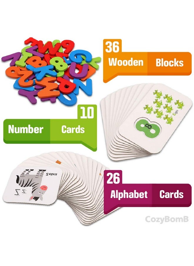 CozyBomB ™ Toddler Alphabet Flash Cards - Preschool Activities Learning Montessori Toys Abc Wooden Letters Jigsaw Numbers Alphabets Puzzles Flashcards For Age 2 3 4 Years Old Educational For Kids Baby  - Image 5