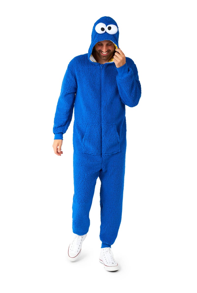 Opposuits Adult Unisex Cookie Monster Onesie - Sesame Street One-piece Pajamas - Loose Fit - Including Pockets - Blue - Image 1