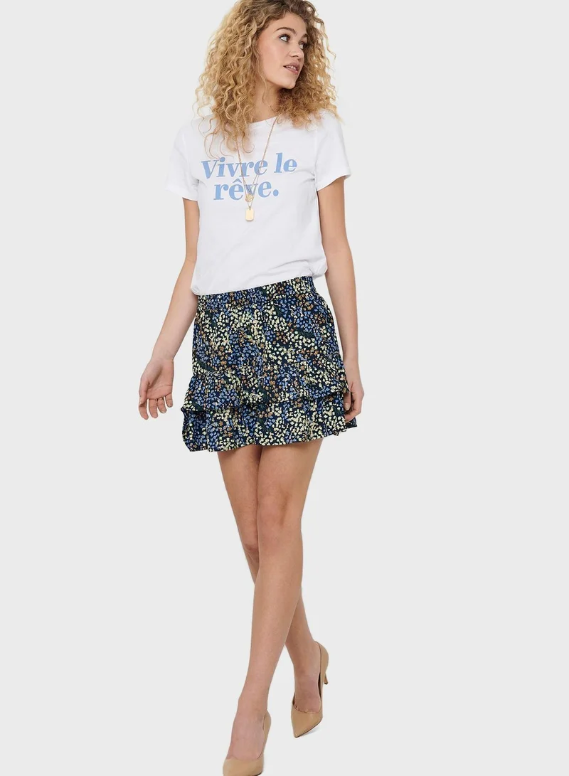 Jacqueline de Yong Ruffle Hem Printed Mini Skirt