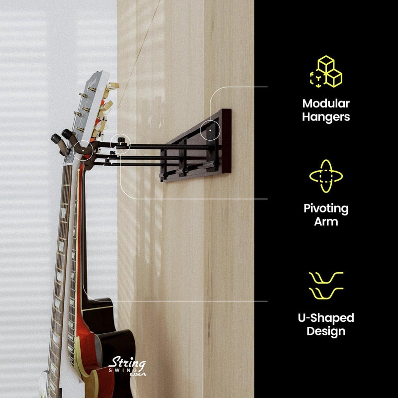 String Swing 3 Guitar Wall Mount Rack – Solid Aluminum Slatwall Rail - for Three Electric or Acoustic 3 Steel Hangers & 1 Rail Expandable Modular Music Room Organization, Storage or Display System COPPER (SW3RL-C-K) - Image 3
