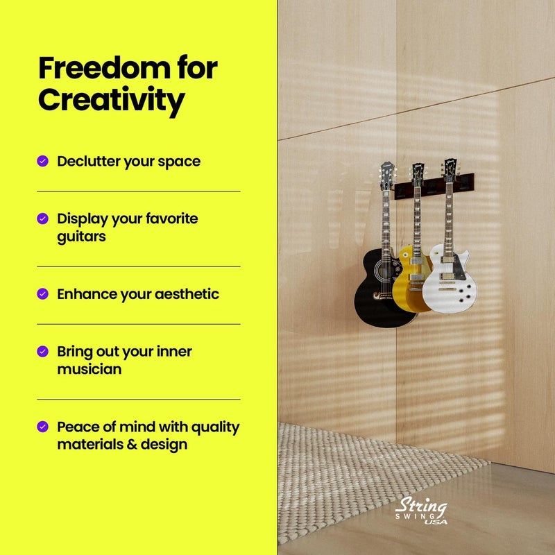 String Swing 3 Guitar Wall Mount Rack – Solid Aluminum Slatwall Rail - for Three Electric or Acoustic 3 Steel Hangers & 1 Rail Expandable Modular Music Room Organization, Storage or Display System COPPER (SW3RL-C-K) - Image 5