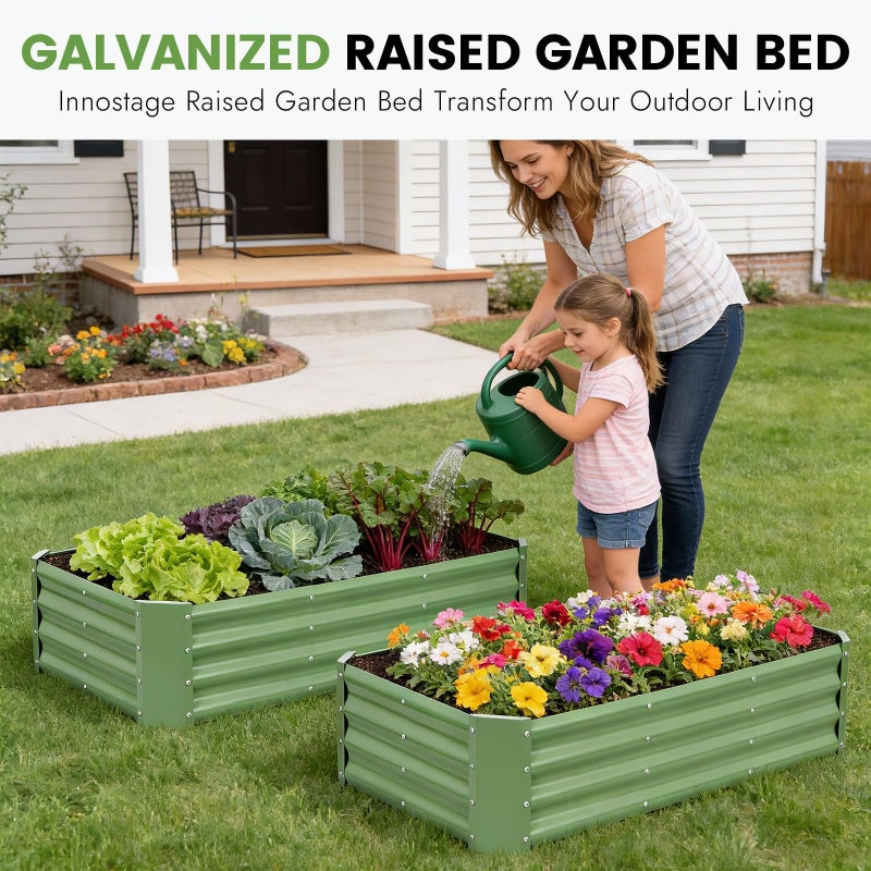 INNO STAGE Galvanized Raised Garden Bed Kit, 4x2x1FT Metal Raised Garden Beds for Vegetables, Rust-Resistant & Easy Assembly, Outdoor Raised Beds for Gardening, Flowers, Herbs (Green) - Image 2