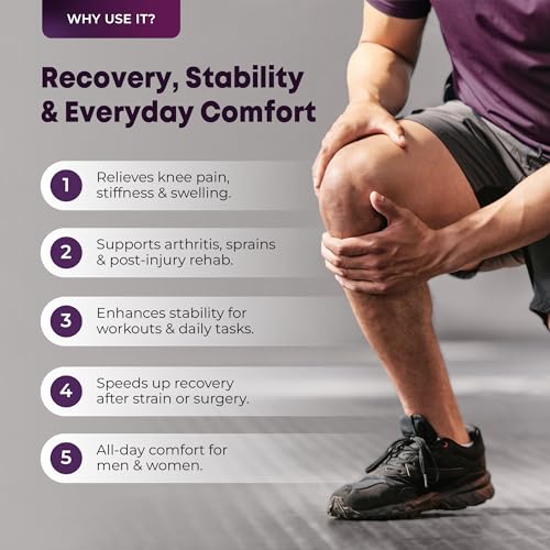 betterhood Premium Knee Sleeve (1 Piece, Black, L:48-55 CM Thigh) | EasyMove Max Stability Design for Gym Squats, Sports, Day-long Use | Knee Cap Support for Women, Men with Gel Pad, Side Stabilizers for Join Pain Relief - Image 3