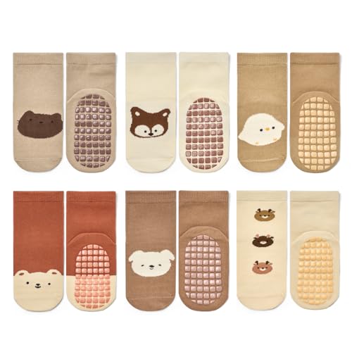 Bearbay Baby Socks 6 Pairs - Non-Slip Gripper for Toddlers, Infants & Kids, Soft Cotton Crew Socks for Boys & Girls - Image 1