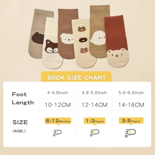 Bearbay Baby Socks 6 Pairs - Non-Slip Gripper for Toddlers, Infants & Kids, Soft Cotton Crew Socks for Boys & Girls - Image 3