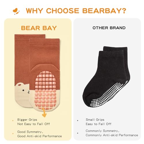 Bearbay Baby Socks 6 Pairs - Non-Slip Gripper for Toddlers, Infants & Kids, Soft Cotton Crew Socks for Boys & Girls - Image 4