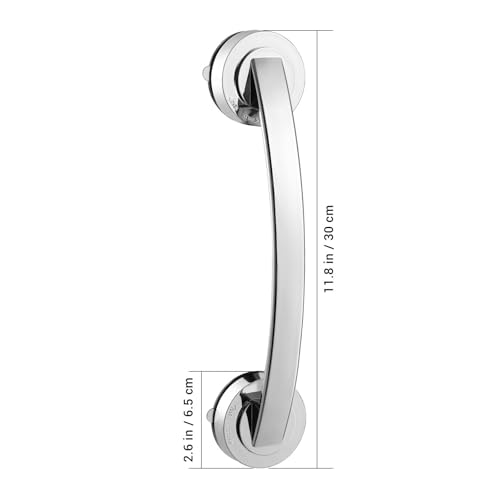 Cabilock Silver Suction Grab Bar for Shower Bathtub 12 Inch Chrome Finish Safety Handle DrillFree Balance Assist for Seniors Elderly Disabled Portable Bathroom Support Grip - Image 3
