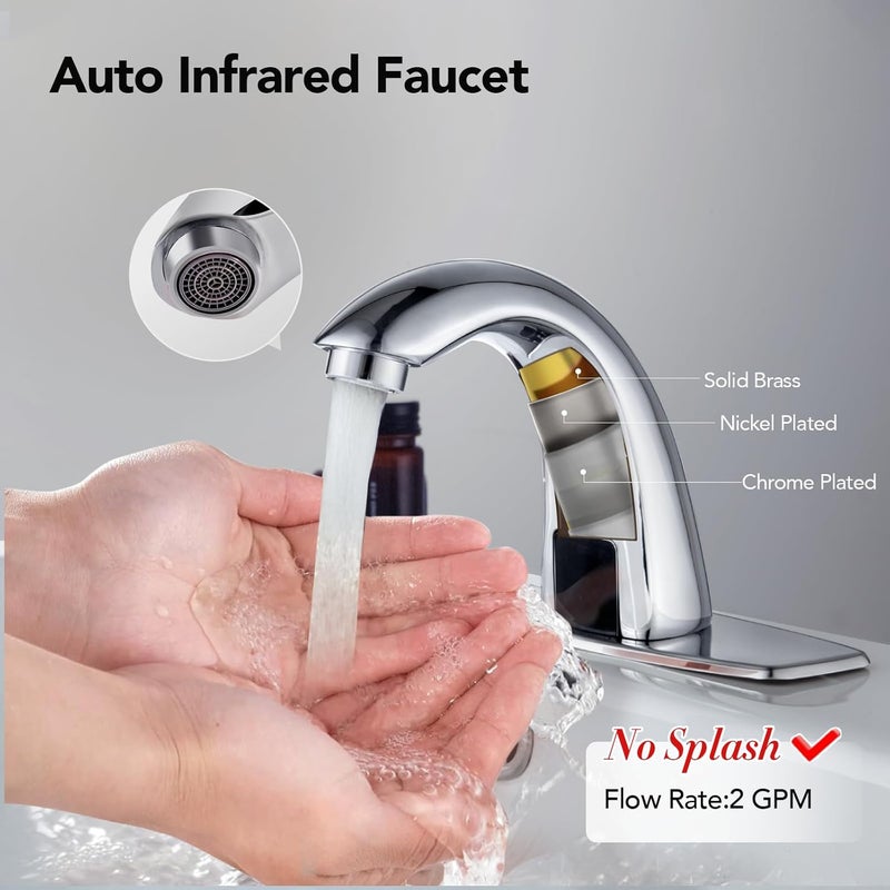 HOOMEE Automatic Touchless Bathroom Sink Faucet Commercial Sensor Motion Activated Hands Free Basin Auto Tap with Deck Cover Plate Battery Operated Temperature Valve Water Saving Modern Stylish（Chrome） - Image 5