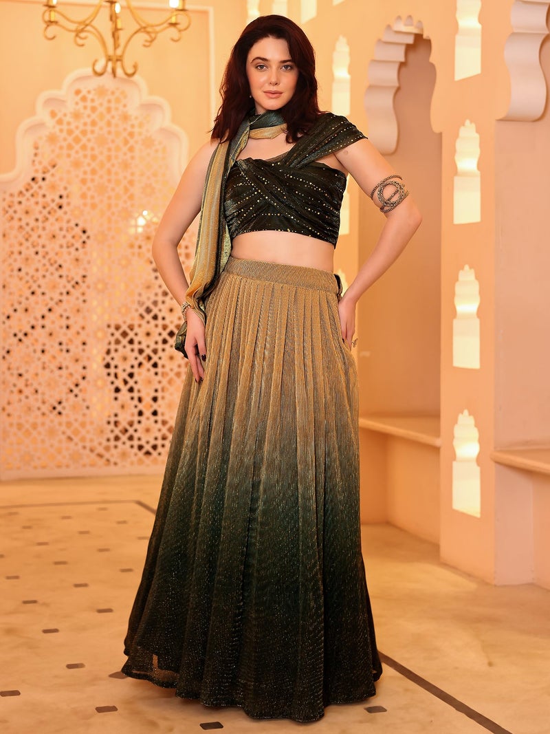 PURVAJA Women's Shaded Lycra Semi-Stitched Lehenga choli (Liya-Green_Blue_Free Size) | Material: Polyester Blend - Image 4