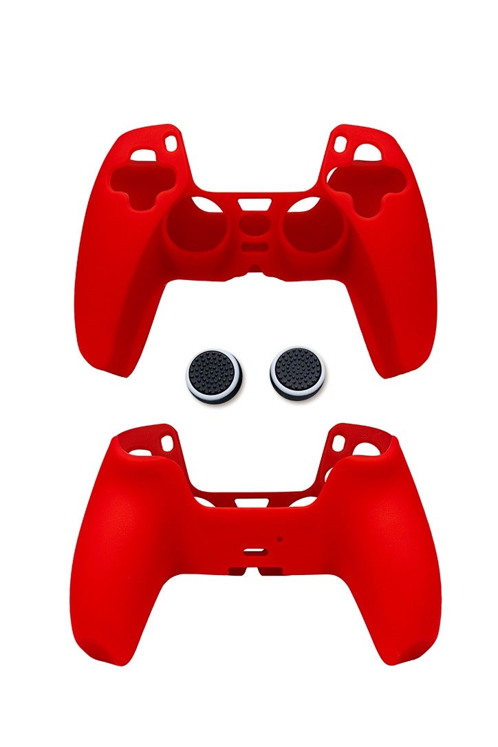 SMARTTECH غطاء سيليكون لوحدة تحكم PS5 DualSense - جراب مضاد للانزلاق والخدش مع أغطية لعصا التحكم باللون الأحمر - Image 1