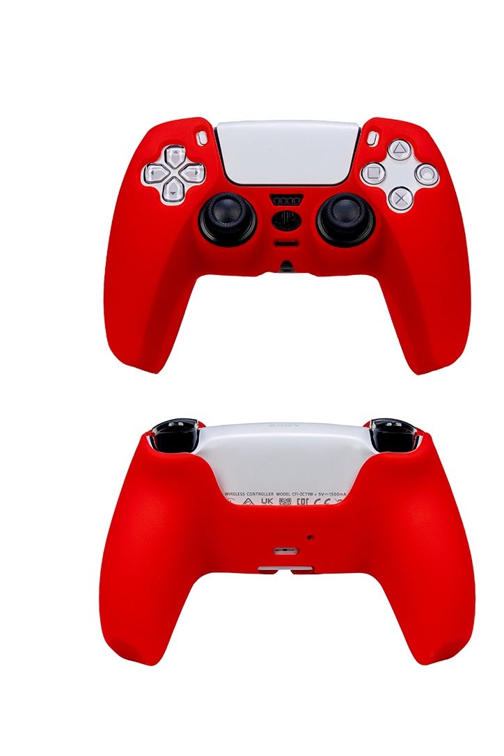 SMARTTECH غطاء سيليكون لوحدة تحكم PS5 DualSense - جراب مضاد للانزلاق والخدش مع أغطية لعصا التحكم باللون الأحمر - Image 2