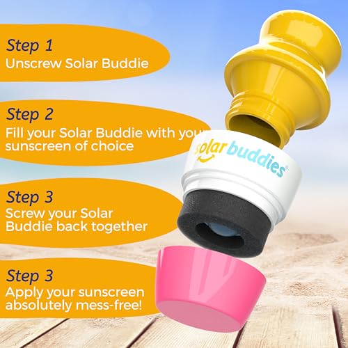 Solar Buddies جهاز تطبيق واقي الشمس سولار بوديز - وردي - عبوة من 2 - خالي من BPA وقابل لإعادة التعبئة، جهاز تطبيق واقي الشمس، وكريم الشمس، واللوسيون للأطفال، والبالغين، والعائلات - يحمل 3.4 أونصة سائلة، الحجم المثالي للسفر - Image 5