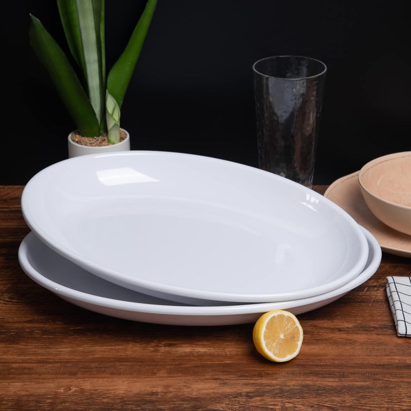 KOXIN-KARLU Melamine Large Serving Platter, 16-inch Oval Serving Plates, White Serving Tray for Entertaining Party, 100% Melamine Serving Dish for Appetizers Meat Food, Set of 2 - Image 5