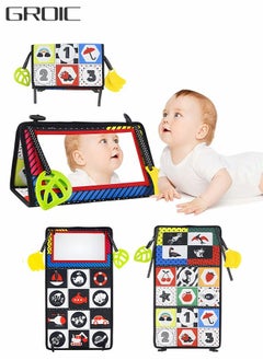 GROIC Tummy Time Floor Mirror Baby Toys Infant Crinkle Cloth Book and Teethers, High Contrast Black White Newborn Developmental Montessori Crawling Sensory Toy  - Image 1