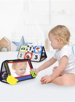 GROIC Tummy Time Floor Mirror Baby Toys Infant Crinkle Cloth Book and Teethers, High Contrast Black White Newborn Developmental Montessori Crawling Sensory Toy  - Image 4