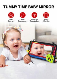 GROIC Tummy Time Floor Mirror Baby Toys Infant Crinkle Cloth Book and Teethers, High Contrast Black White Newborn Developmental Montessori Crawling Sensory Toy  - Image 2