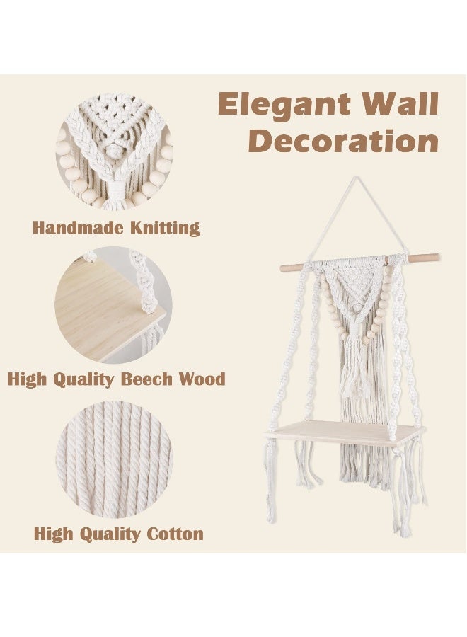 Handmade Macrame Wall Shelf, Boho Floating Decor for Bedroom Living Room Nursery Bathroom, Woven Rope Organizer for Photos and Plants - Image 3