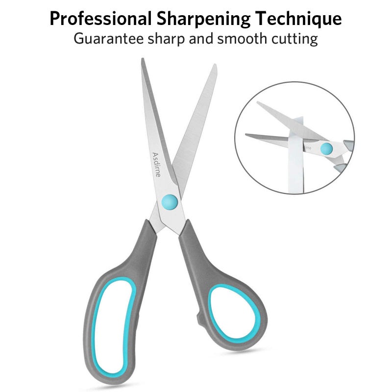 Asdirne Scissors Set of 4, Premium Stainless Steel Razor Blades, Ergonomic Semi-Soft Rubber Grip, Suitable for School, Office and Family Daily Use, 9.6''/8.5''/6.4"/5.4", Blue&Gray - Image 2