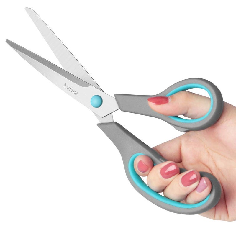 Asdirne Scissors Set of 4, Premium Stainless Steel Razor Blades, Ergonomic Semi-Soft Rubber Grip, Suitable for School, Office and Family Daily Use, 9.6''/8.5''/6.4"/5.4", Blue&Gray - Image 4