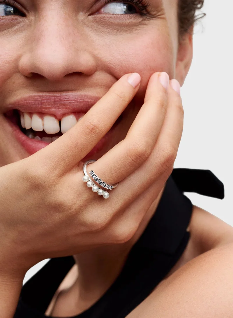 باندورا Treated Freshwater Cultured Pearls & Pavé Open Ring