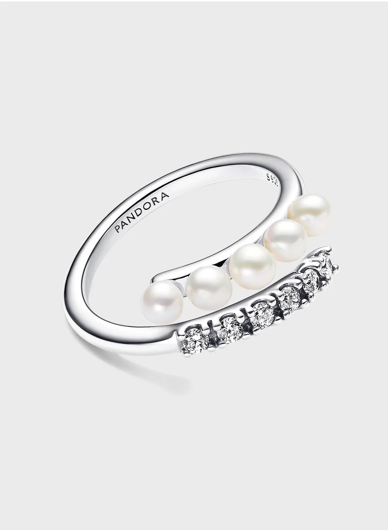 PANDORA Treated Freshwater Cultured Pearls & Pavé Open Ring